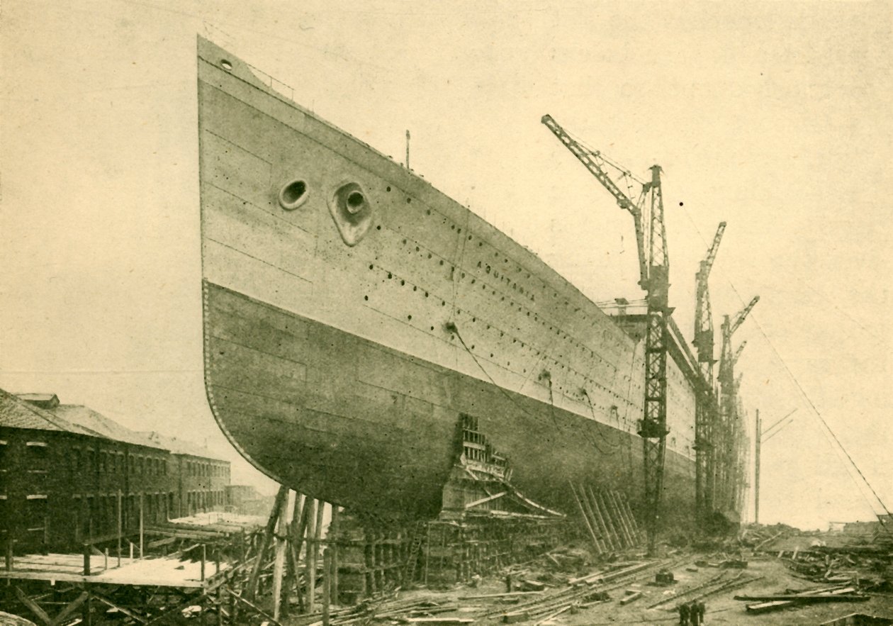 "The Aquitania on the Stocks", vuodelta 1930. tekijältä John Brown and Company