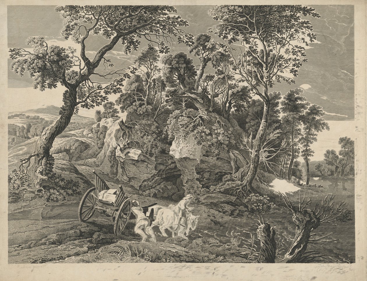Maisema vaunun kanssa tekijältä John Browne after Sir Peter Paul Rubens