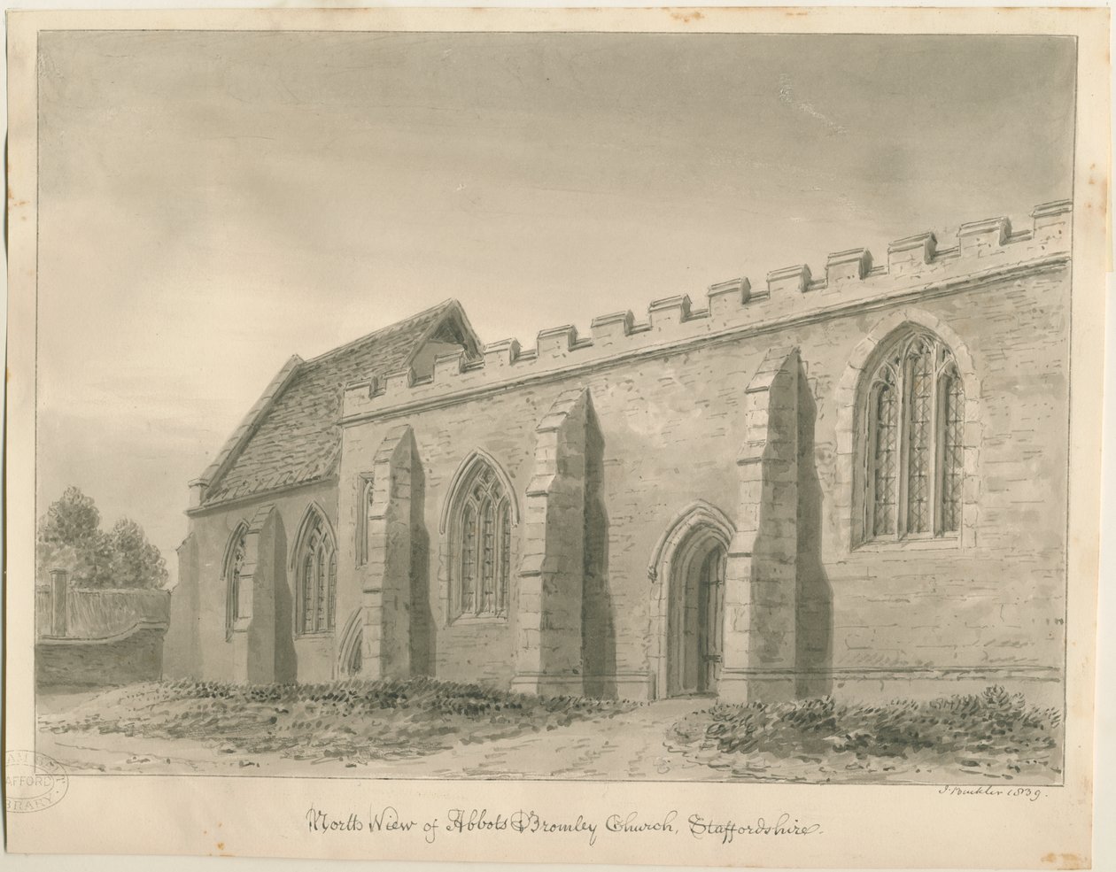 Abbots Bromley Church: seepiapiirustus tekijältä John Buckler