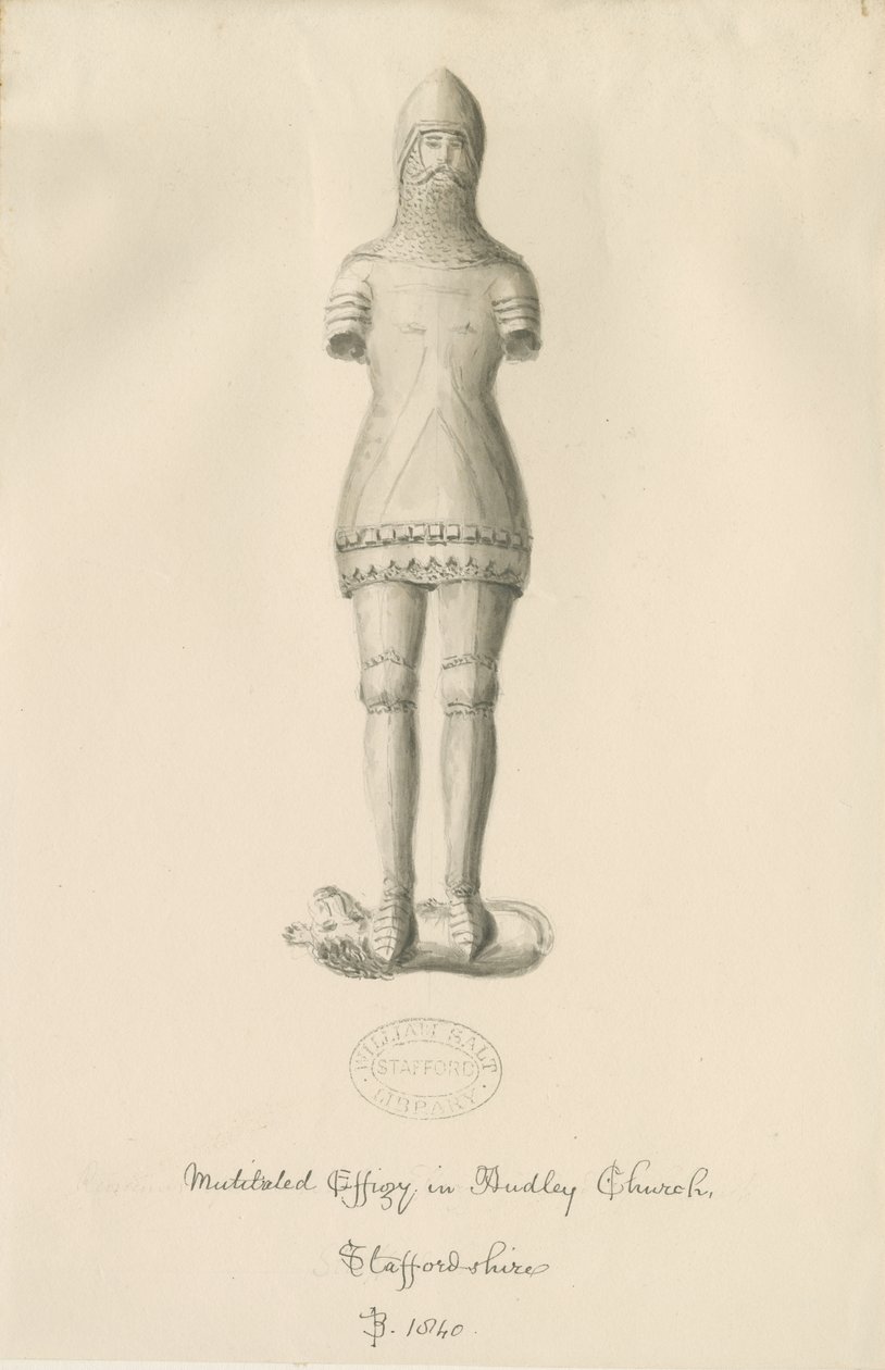 Audley Monuments - "Audley Knight": seepiapiirustus, 1840 tekijältä John Buckler