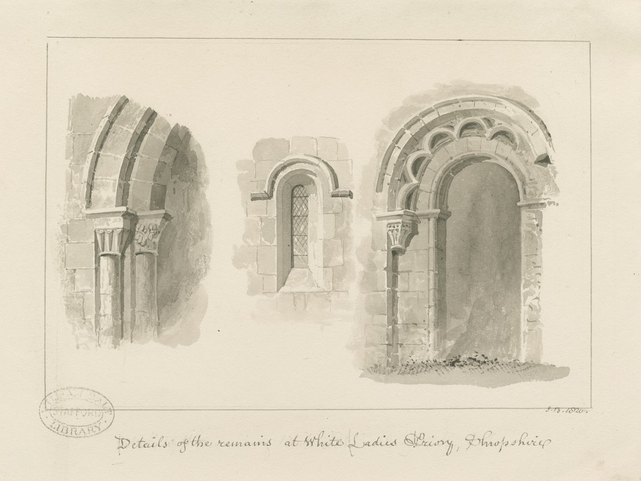Brewood - Whiteladies Priory (Ruin) : seepiapiirustus tekijältä John Buckler