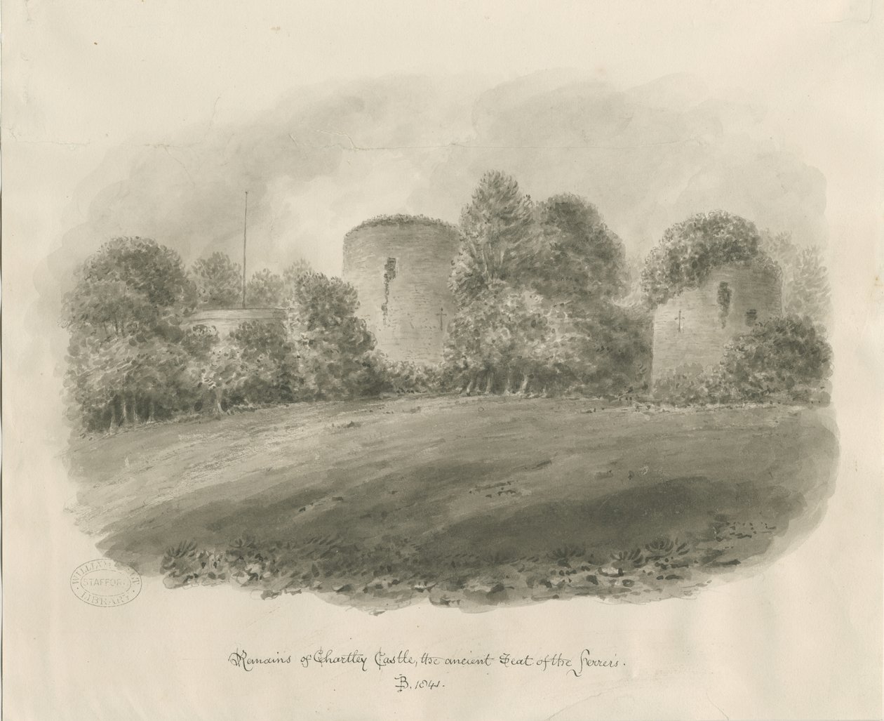 Chartley Castle: seepiapiirros tekijältä John Buckler