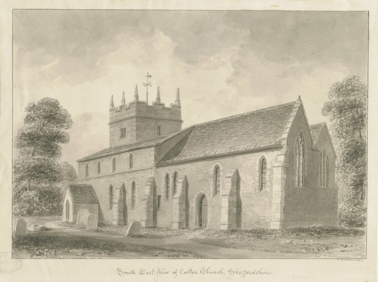 Colton Church: seepiapiirros, 1842 tekijältä John Buckler