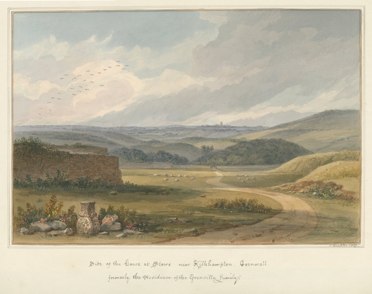 Cornwall - Kilkhampton - Stowen talo, 1827 tekijältä John Buckler