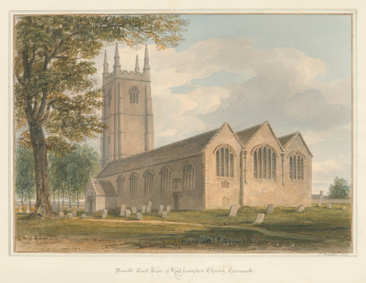 Cornwall - Kilkhamptonin kirkko, 1827 tekijältä John Buckler