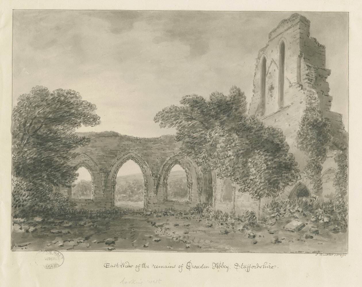 Croxden Abbey: seepiapiirustus tekijältä John Buckler