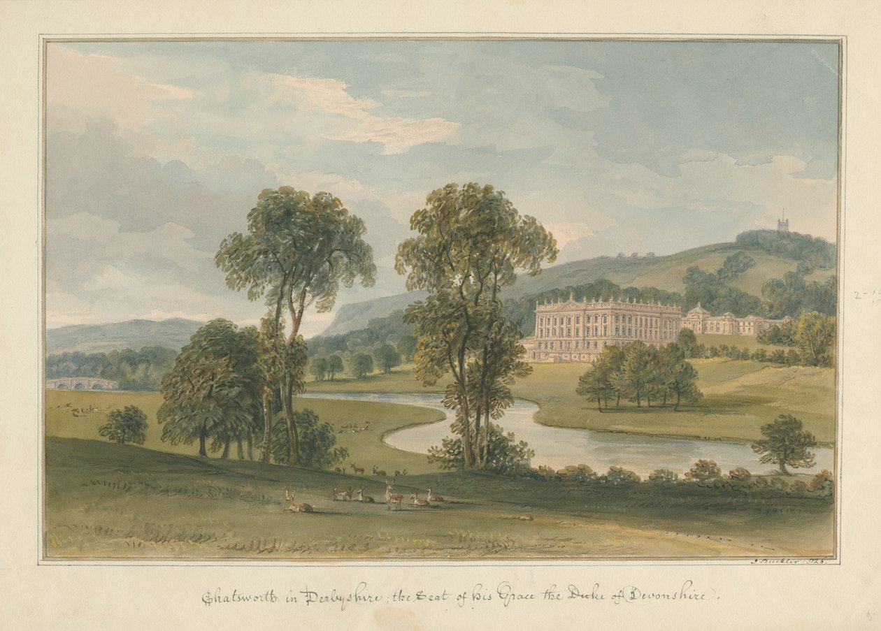 Derbyshire - Chatsworth Hall tekijältä John Buckler