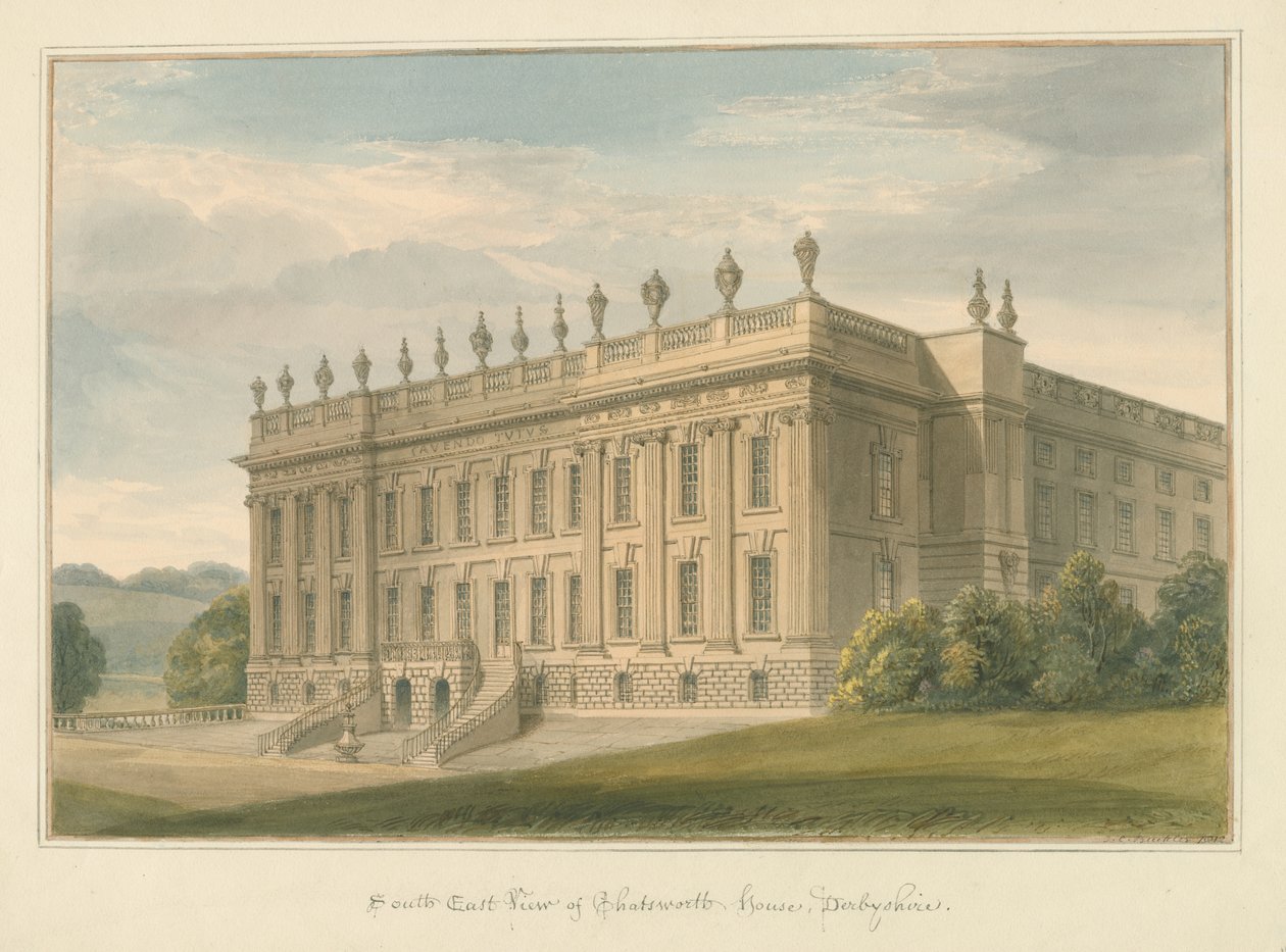 Derbyshire - Chatsworth Hall, 1812 tekijältä John Buckler