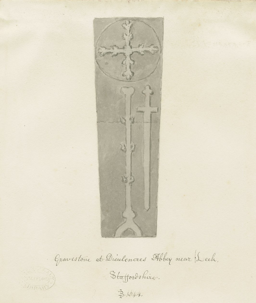 Dieulacres Abbey: seepiapiirustus tekijältä John Buckler