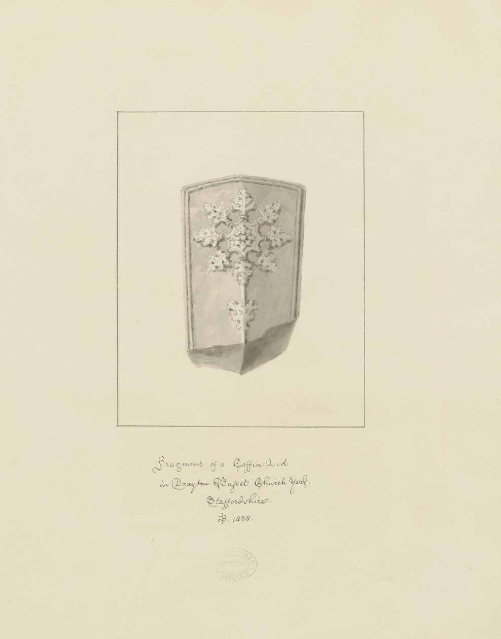 Drayton Bassett Church - Arkun kansi: seepiapiirros, 1838 tekijältä John Buckler