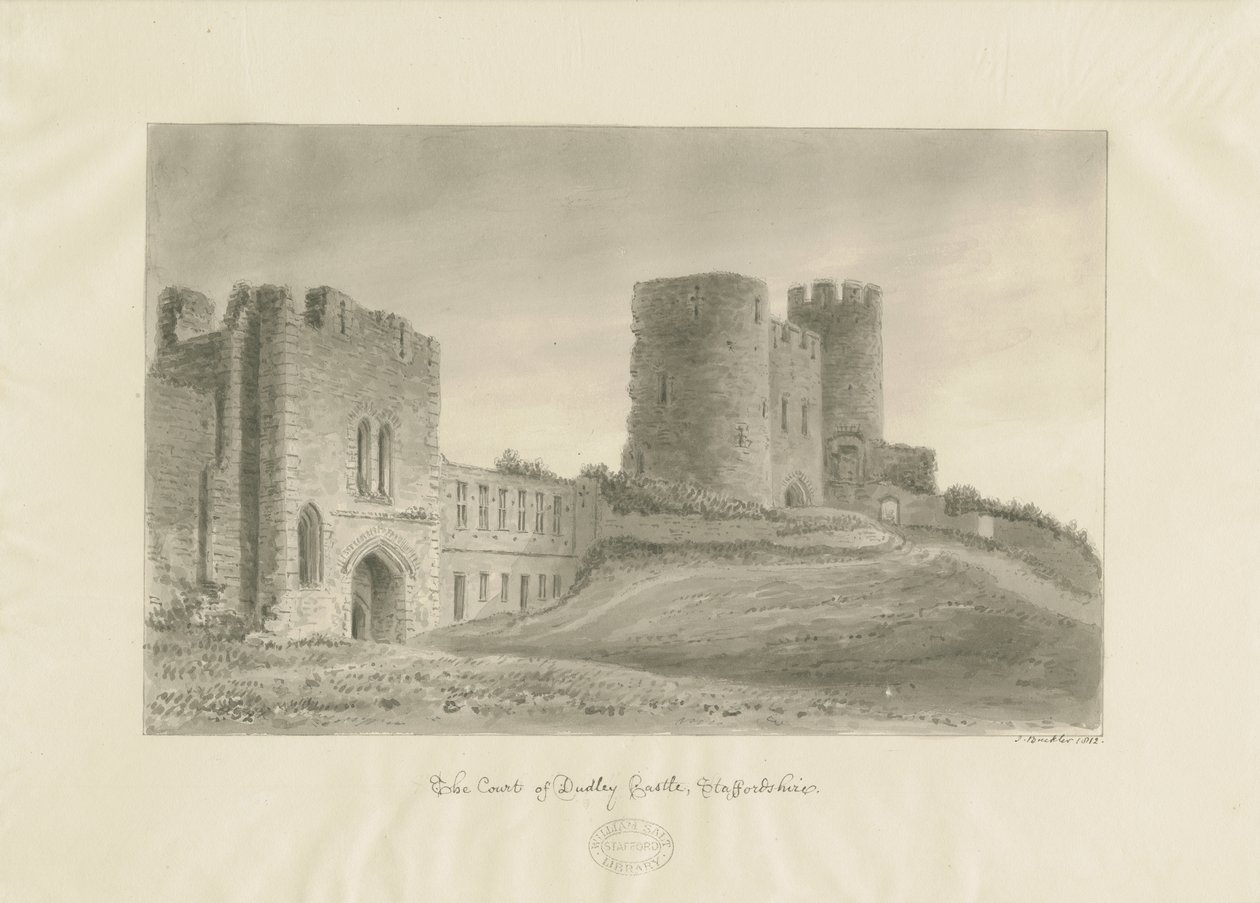 Dudley Castle - The Keep: seepiapiirros tekijältä John Buckler