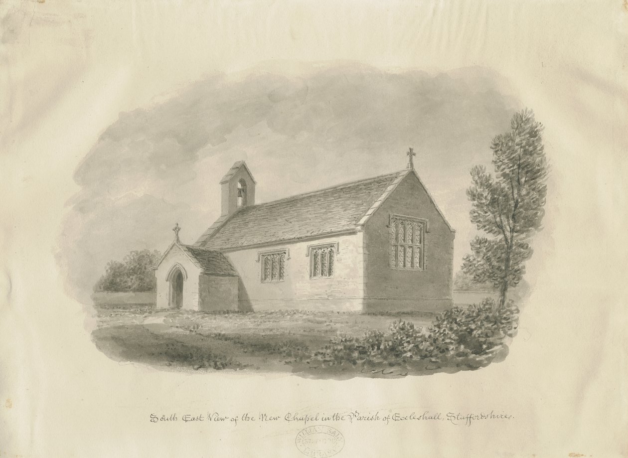 Eccleshall - Cotes Heath Chapel: seepiapiirros, nd [c 1843] (piirustus) tekijältä John Buckler