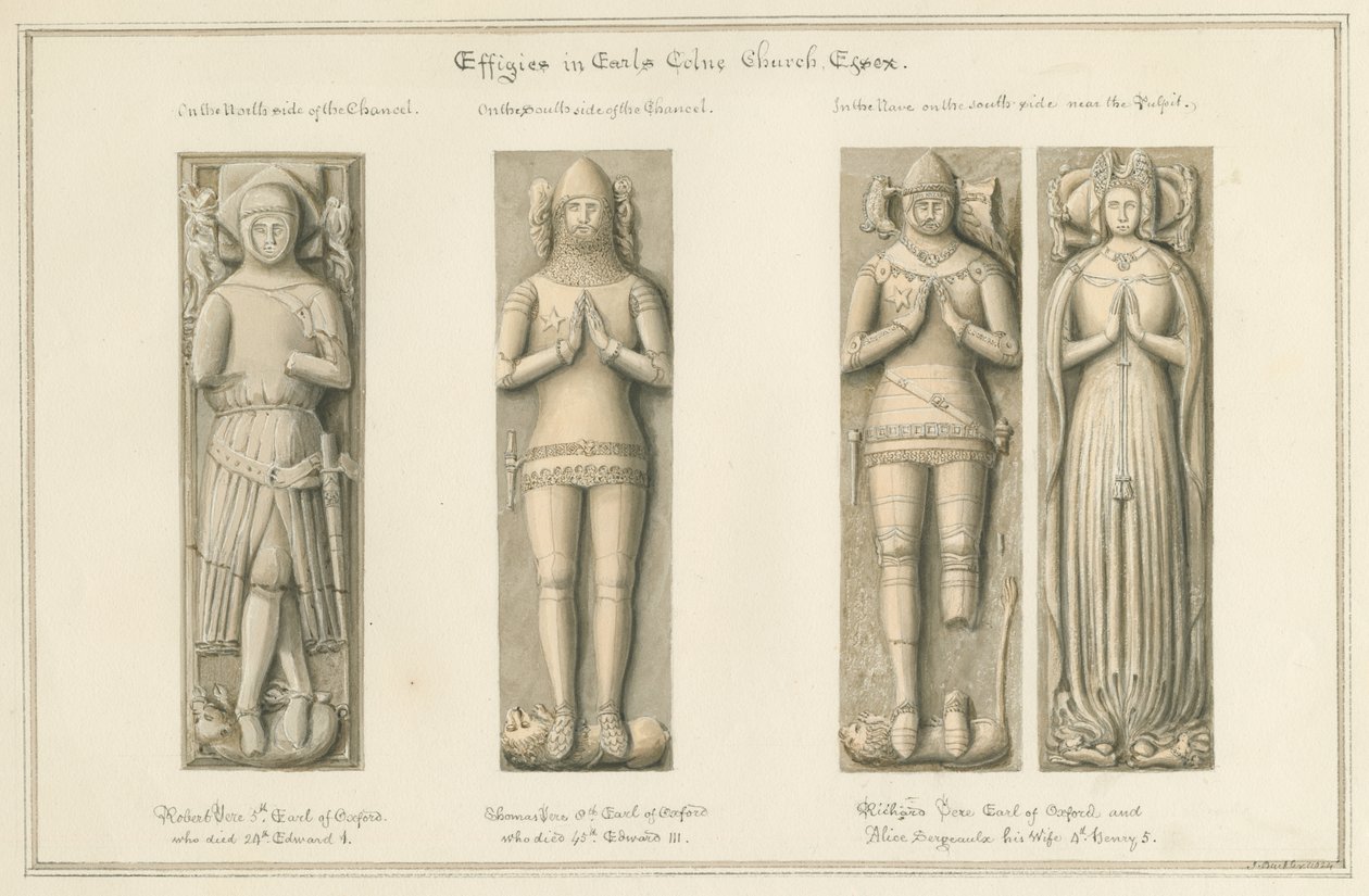 Essex - Earls Colne Church - Kuvat: seepiapiirustus, 1824 tekijältä John Buckler