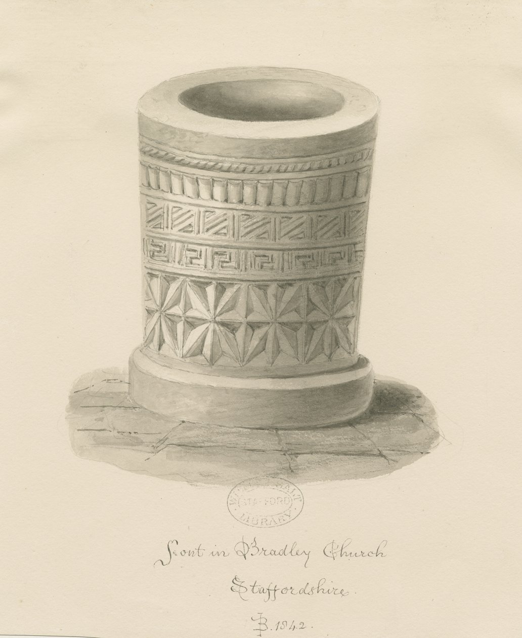 Fontti Bradley Churchissa: seepiapiirros, 1842 tekijältä John Buckler