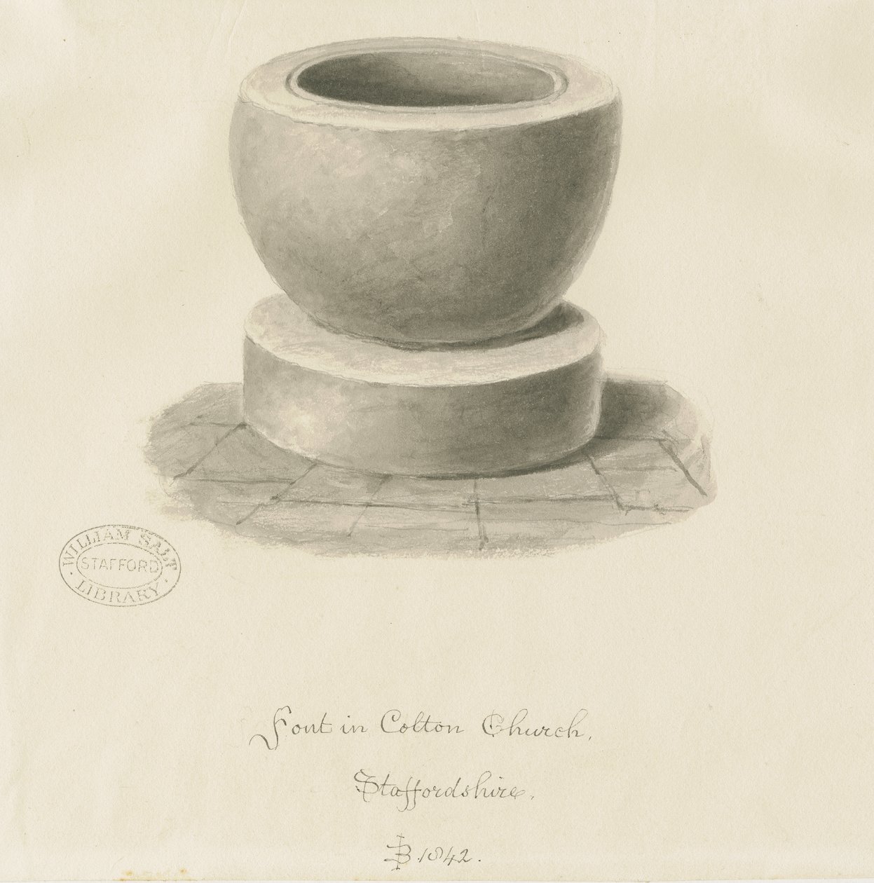 Fontti Colton Churchissa: seepiapiirros, 1842 tekijältä John Buckler