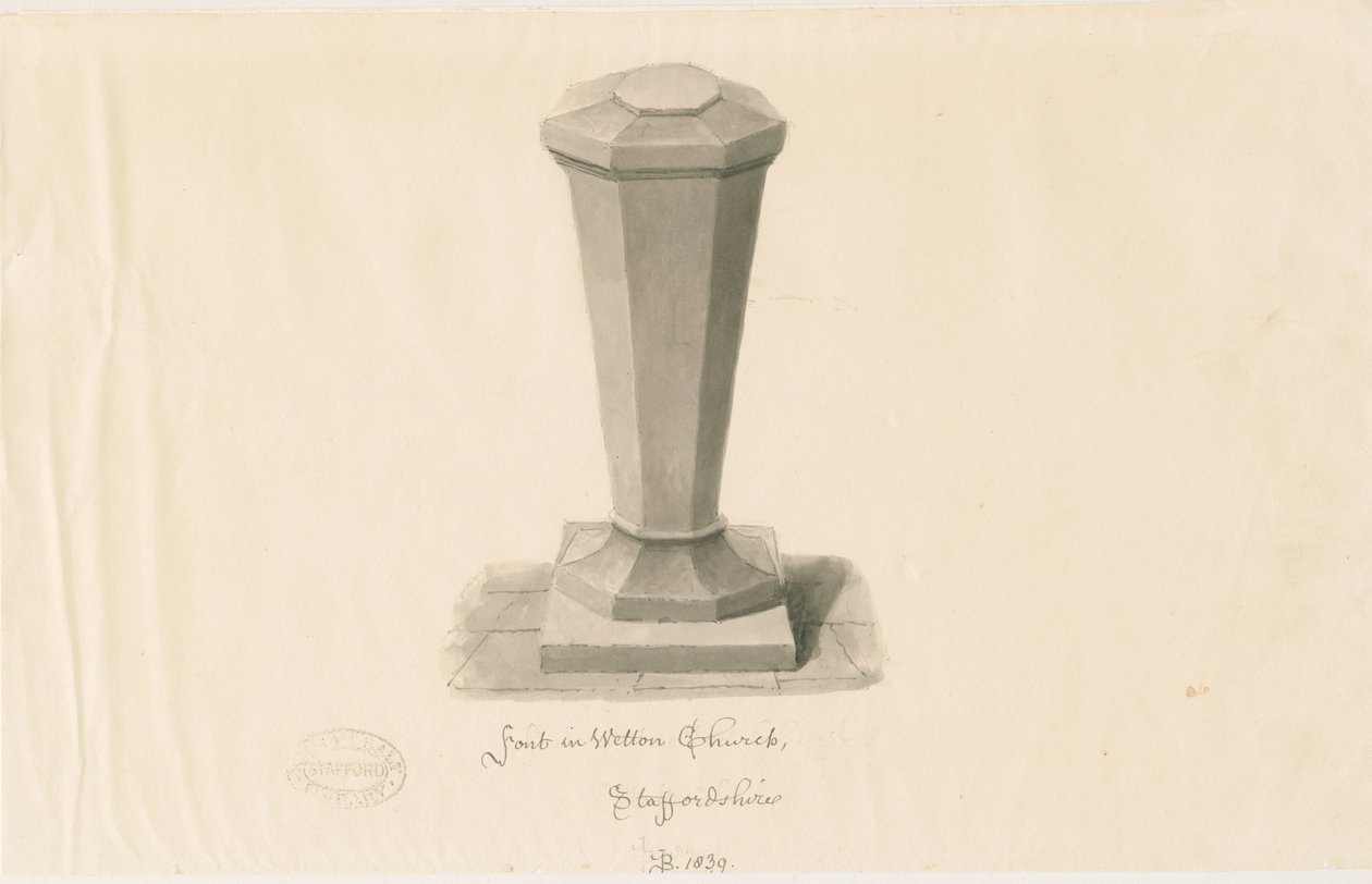Fontti Wetton Churchissa: seepiapiirros, 1839 tekijältä John Buckler