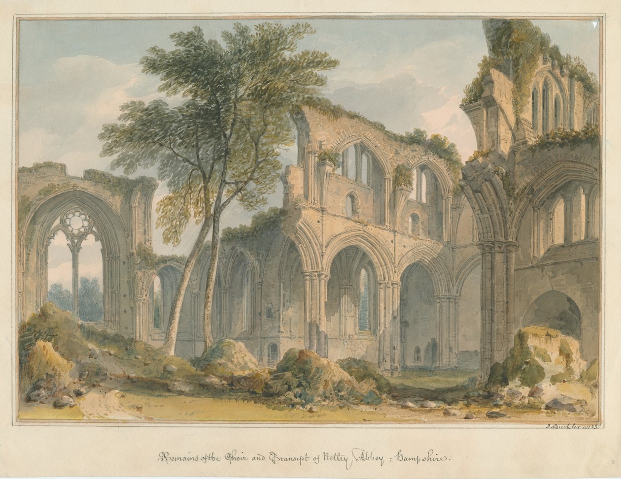 Hampshire - Netley Abbey - jäännökset, 1823 tekijältä John Buckler