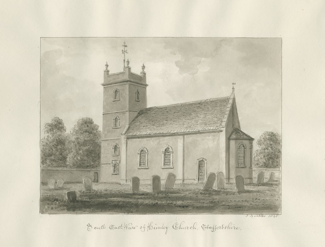 Himley Church: seepiapiirustus tekijältä John Buckler