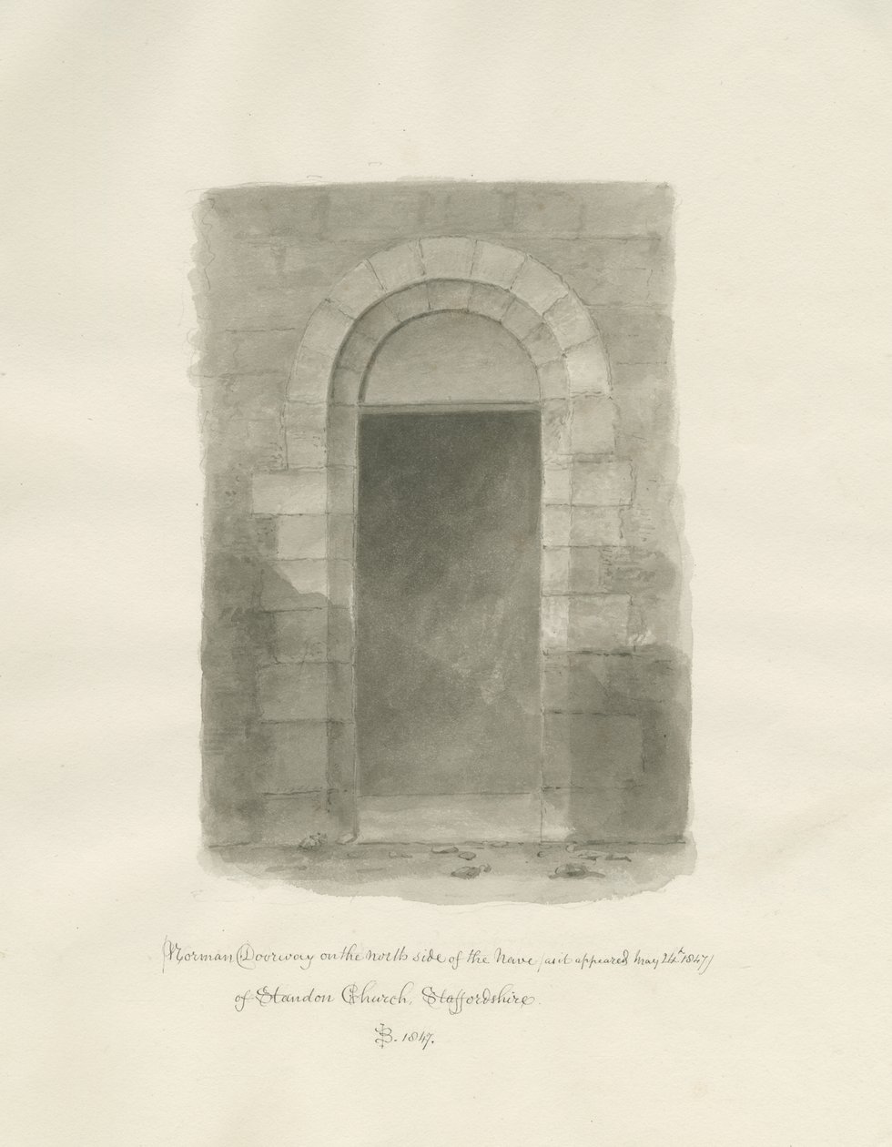 Standonin kirkon sisätilat: seepiapiirustus, 24.5.1847 (piirustus) tekijältä John Buckler
