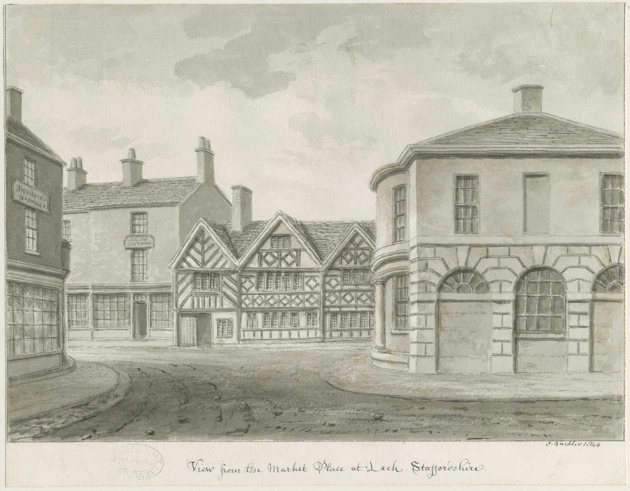 Leek Town - Market Place: seepiapiirros tekijältä John Buckler