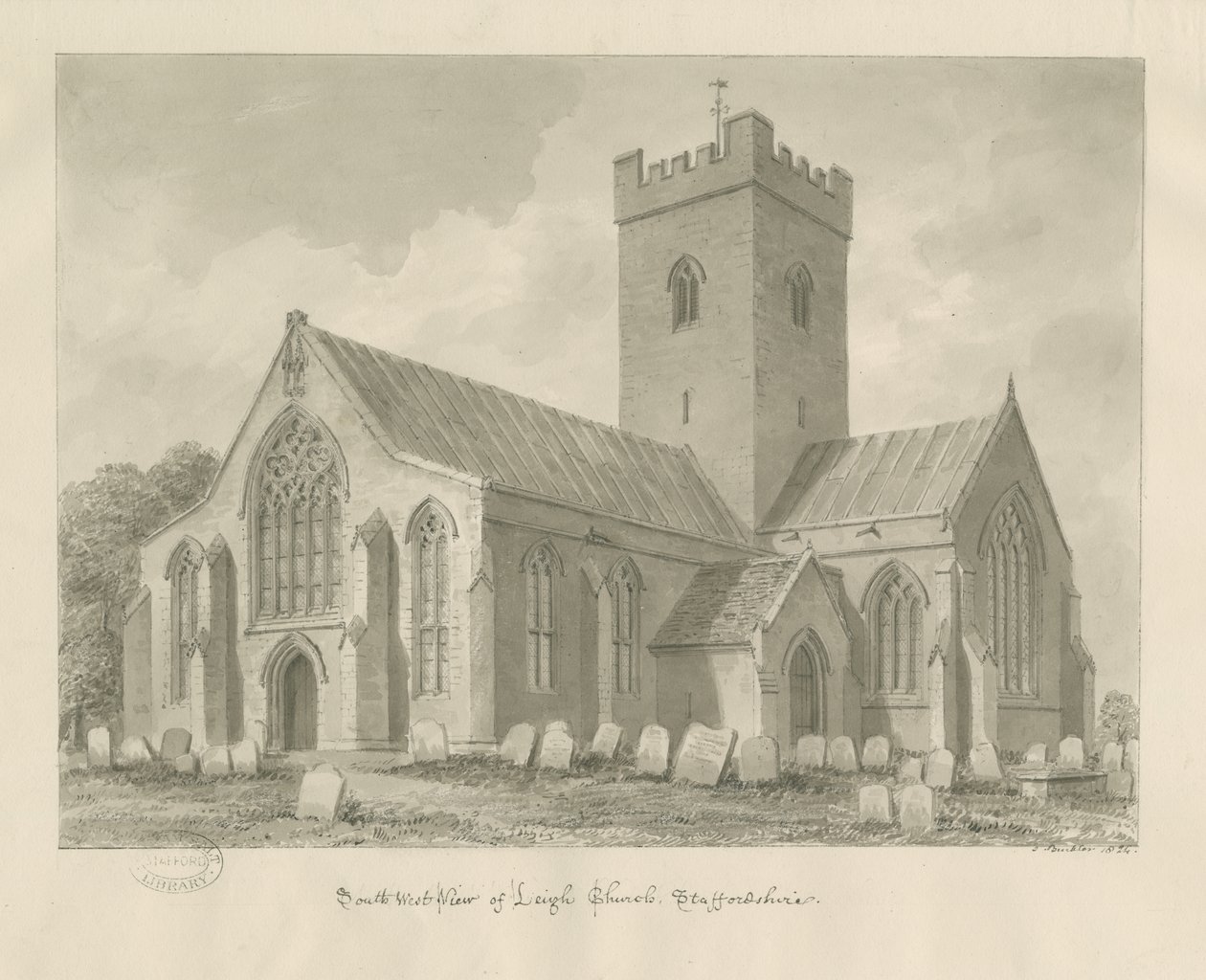 Leigh Church: seepiapiirustus tekijältä John Buckler