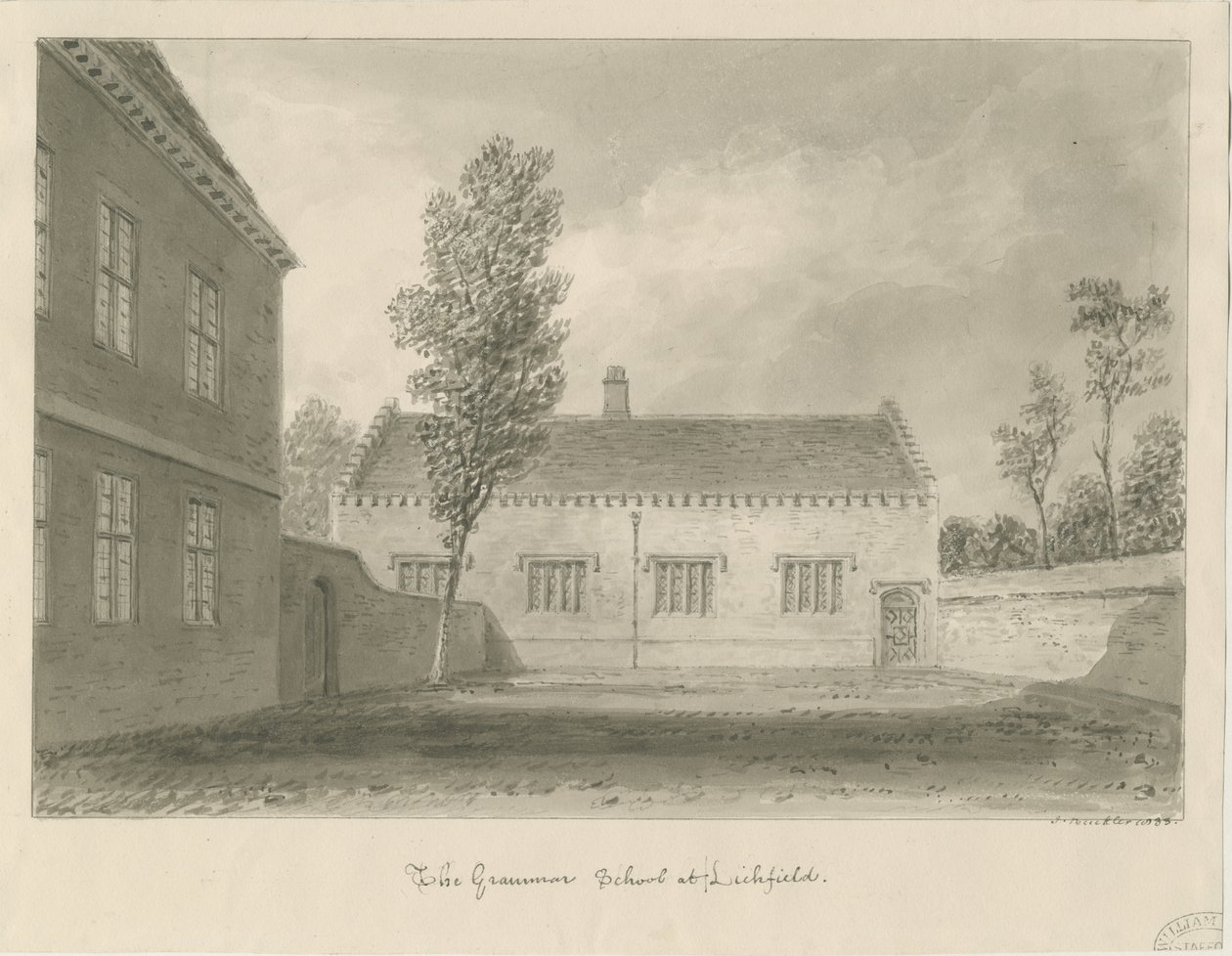 Lichfield - Grammar School: seepiapiirustus tekijältä John Buckler