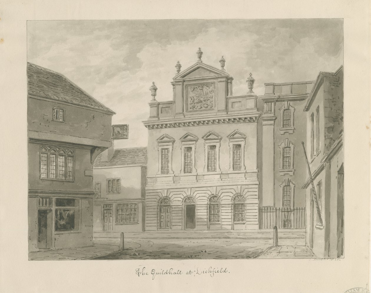 Lichfield - Guildhall: seepiapiirustus tekijältä John Buckler