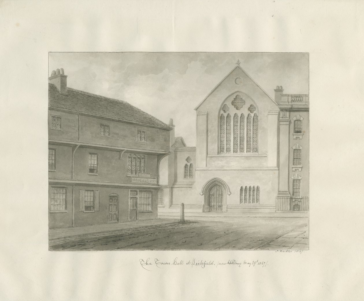 Lichfield - Guildhall: seepiapiirustus tekijältä John Buckler