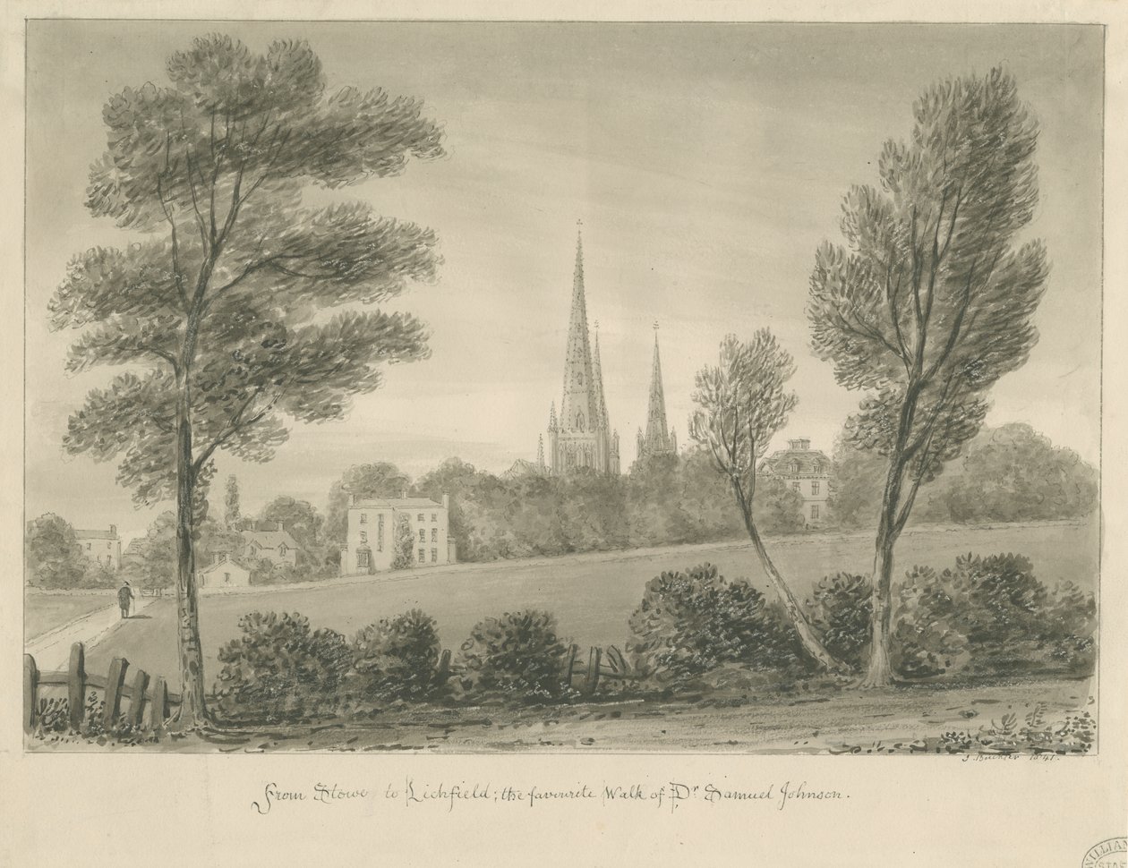 Lichfield - Stowe: seepiapiirustus tekijältä John Buckler