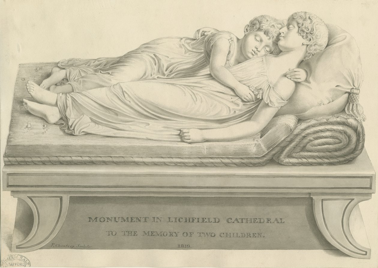 Lichfield Cathedral - "Nukkuvat lapset": seepiapiirustus, nd [1800-luvulla] (piirustus) tekijältä John Buckler