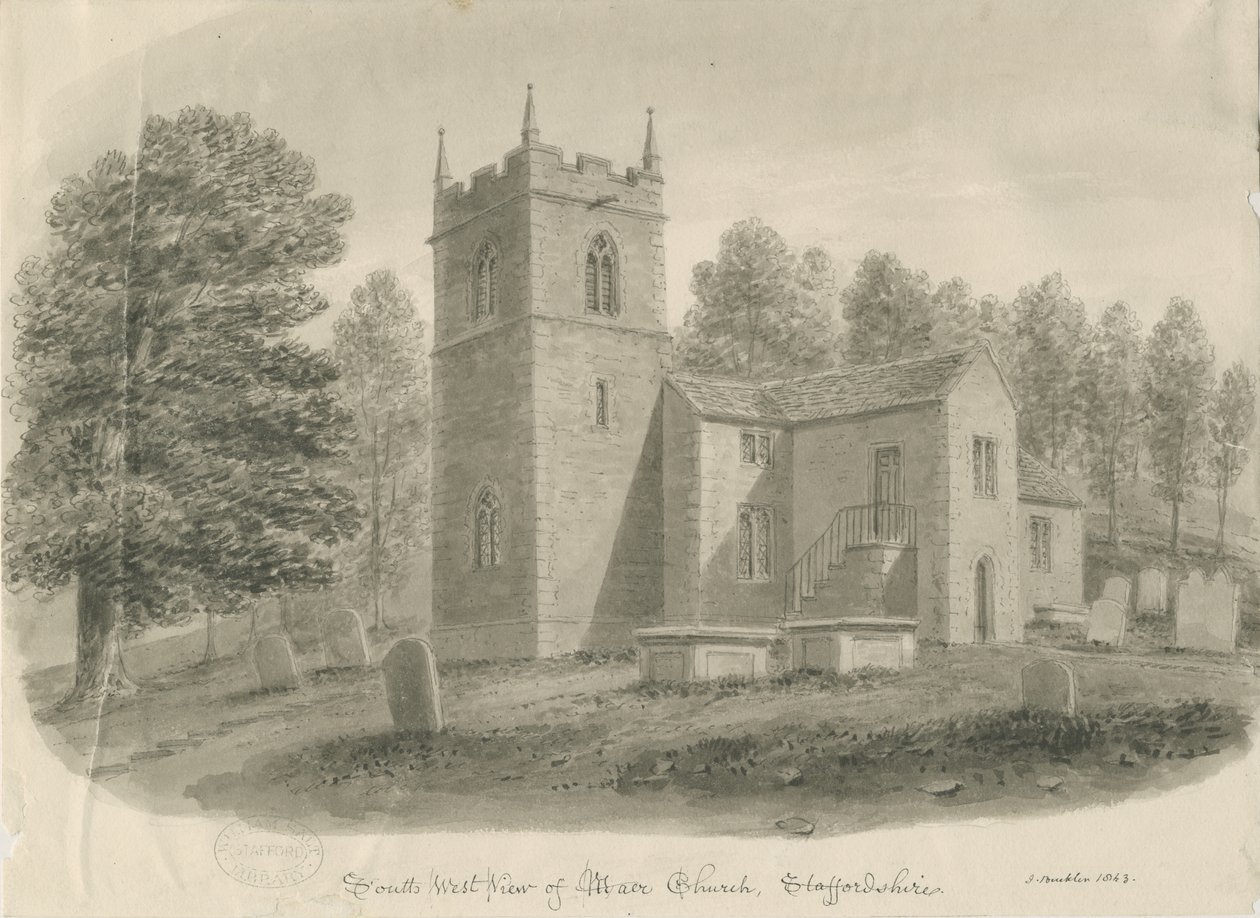 Maer Church: seepiapesupiirustus tekijältä John Buckler