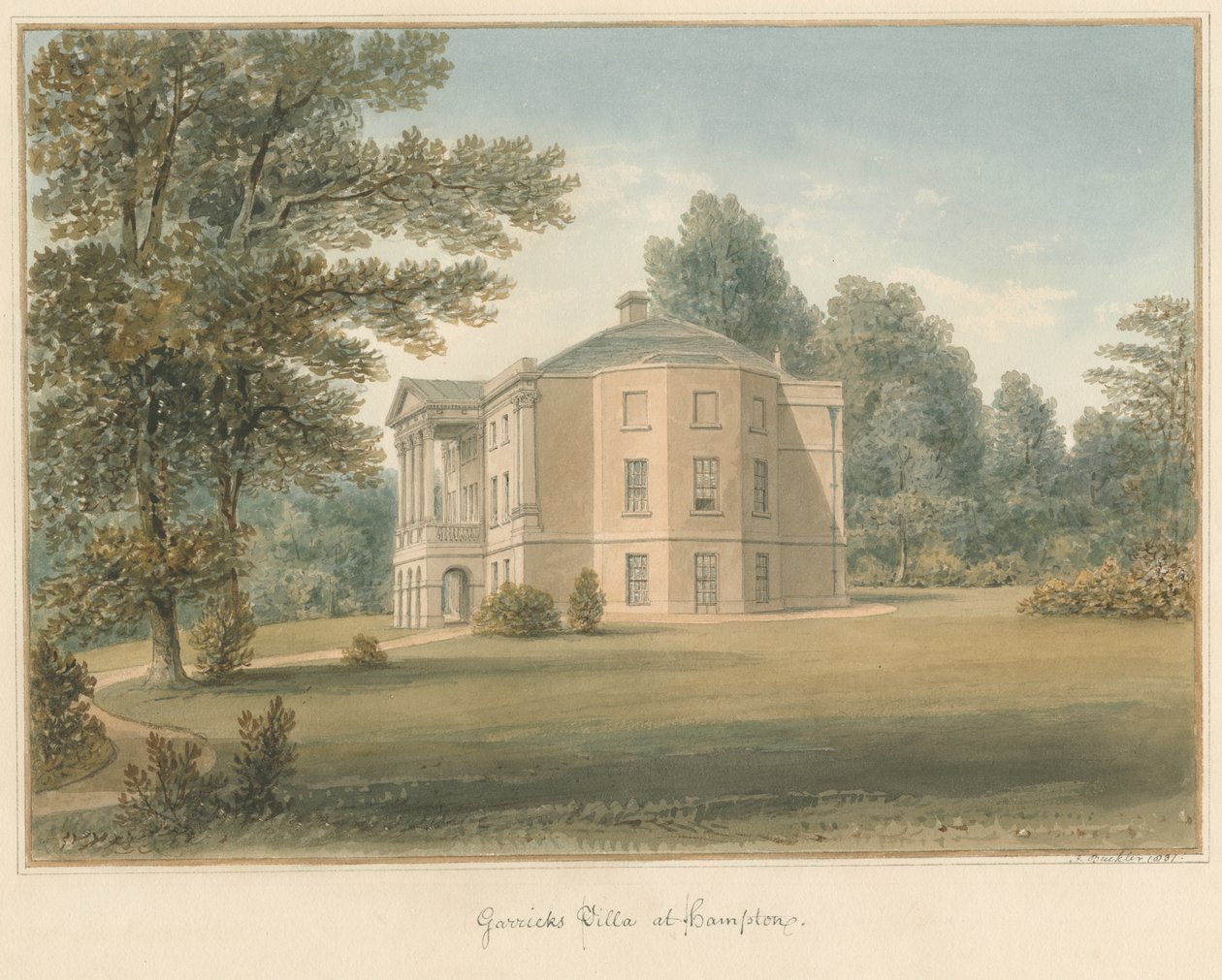 Middlesex - Hampton - Garrickin huvila, 1831 tekijältä John Buckler