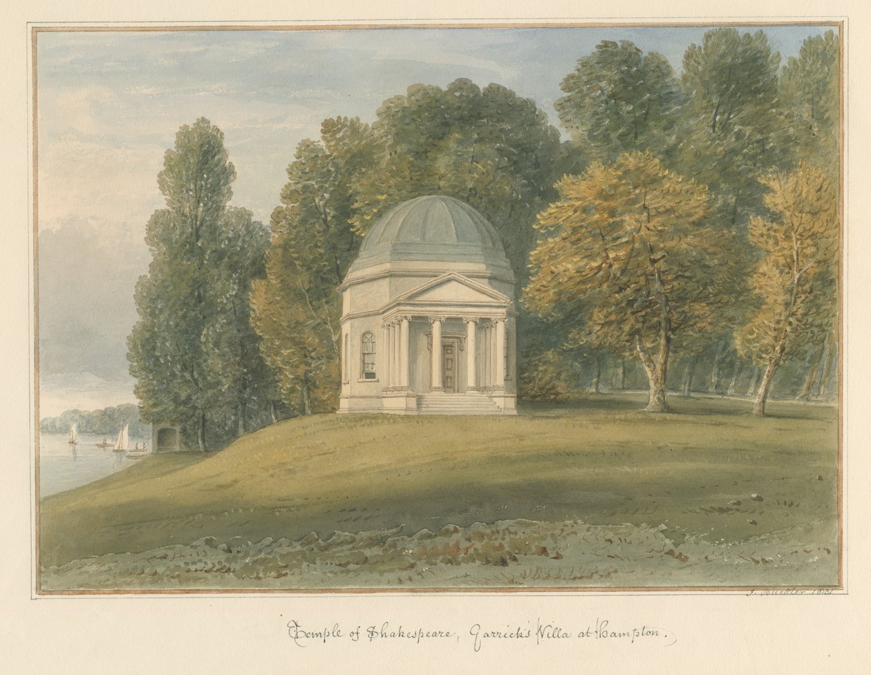 Middlesex - Hampton - Shakespearen temppeli Garrickin huvilassa, 1831 tekijältä John Buckler