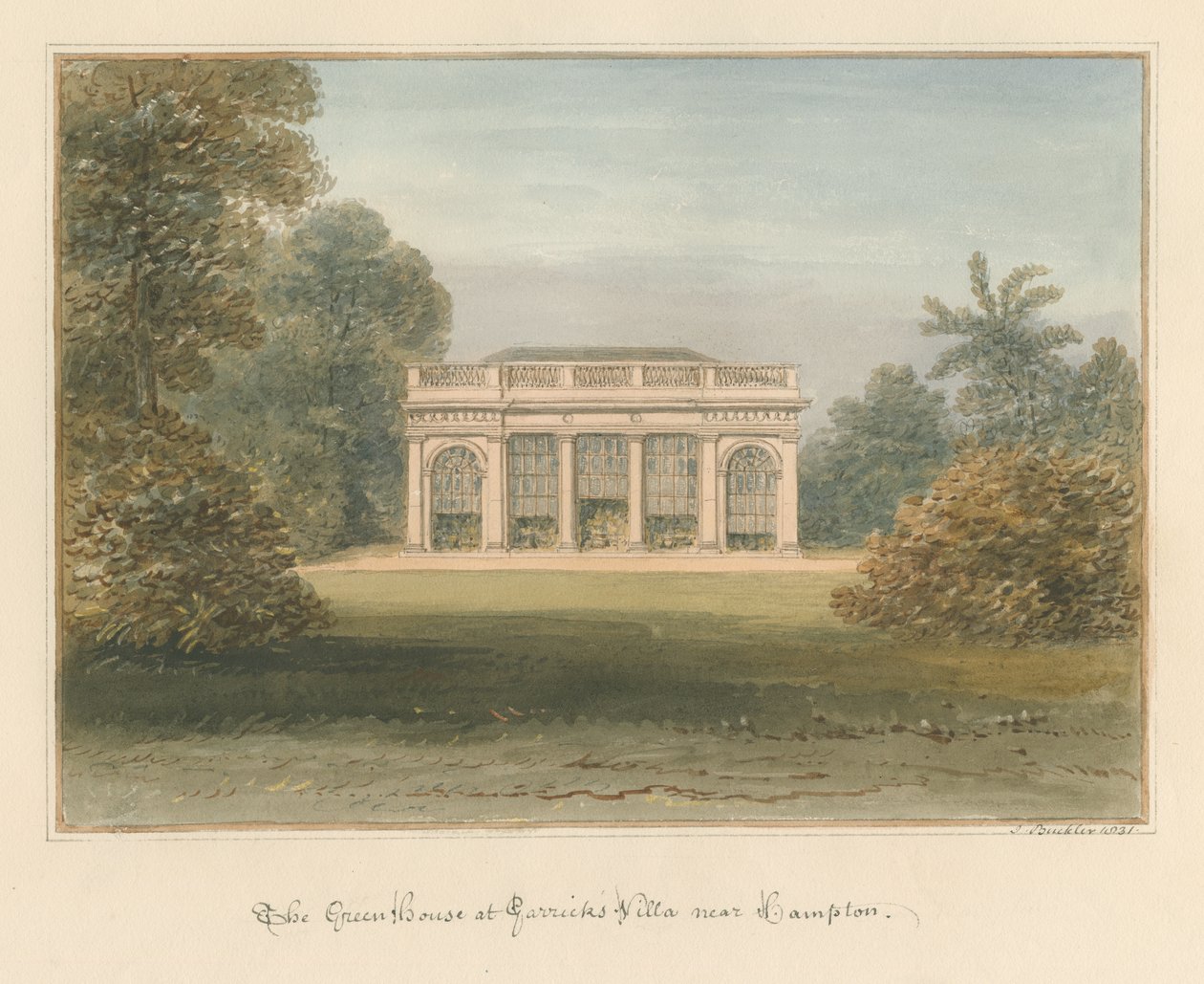 Middlesex - Hampton - Vihreä talo Garrickin huvilassa, 1831 tekijältä John Buckler