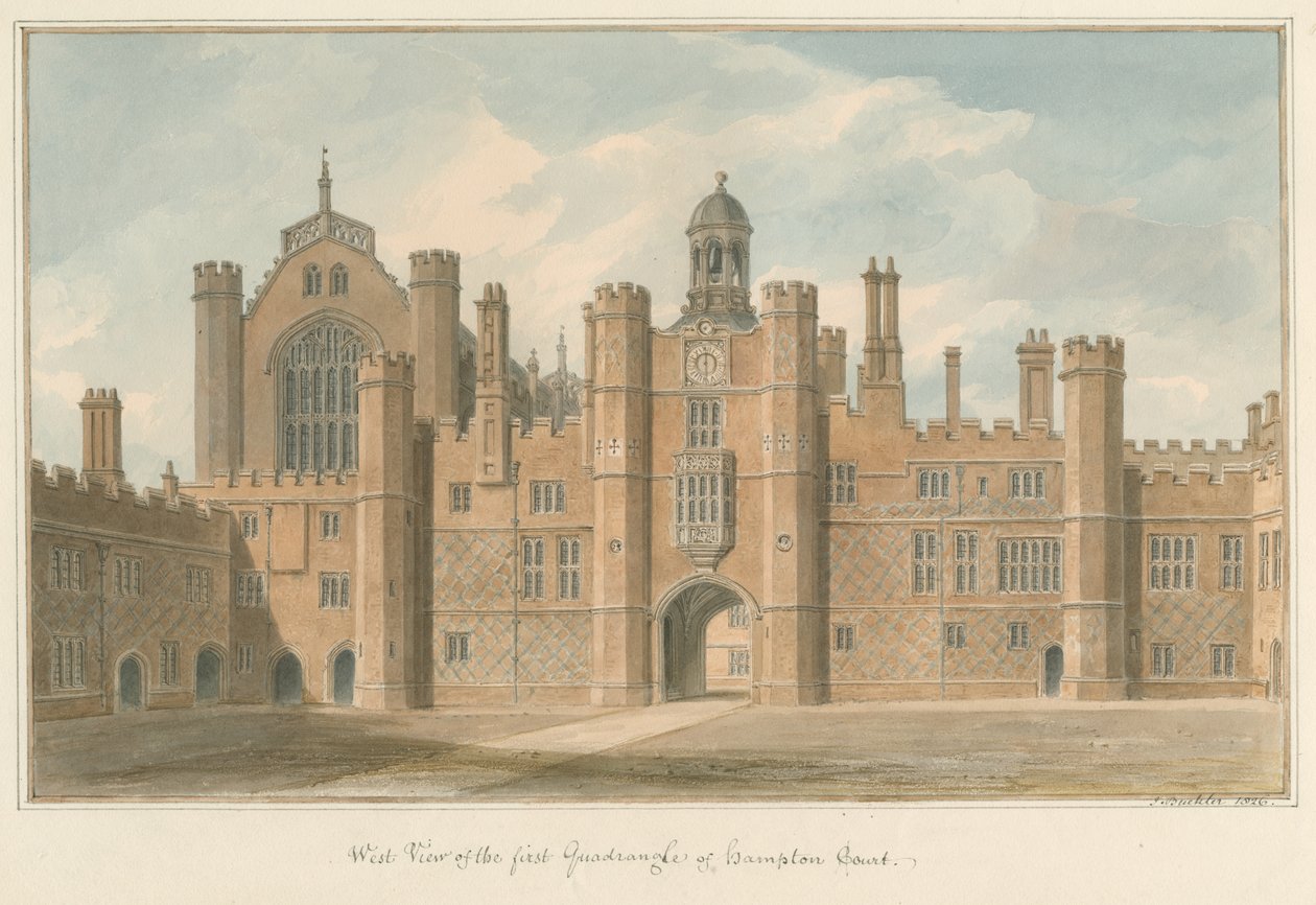 Middlesex - Hampton Court - Ensimmäinen nelikulmio, 1826 tekijältä John Buckler