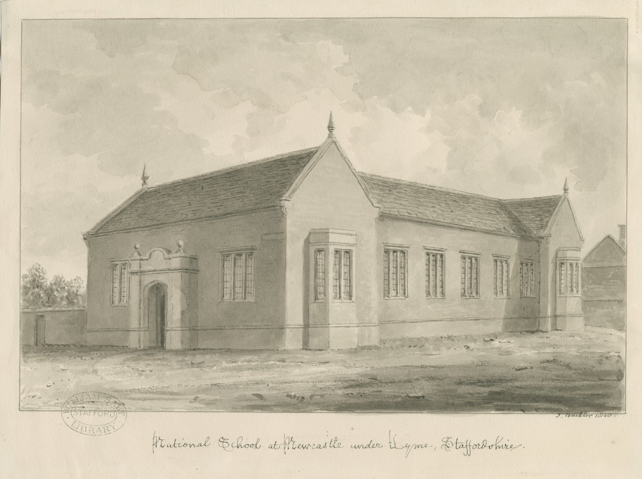 Newcastle-under-Lyme - National School: seepiapesupiirustus tekijältä John Buckler
