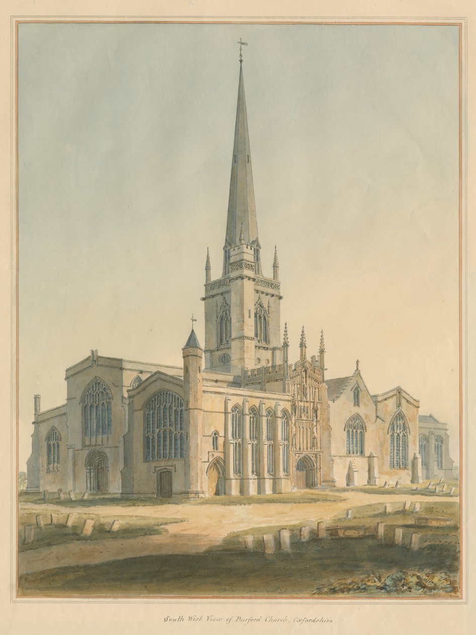 Oxfordshire - Burfordin kirkko, 1802 tekijältä John Buckler