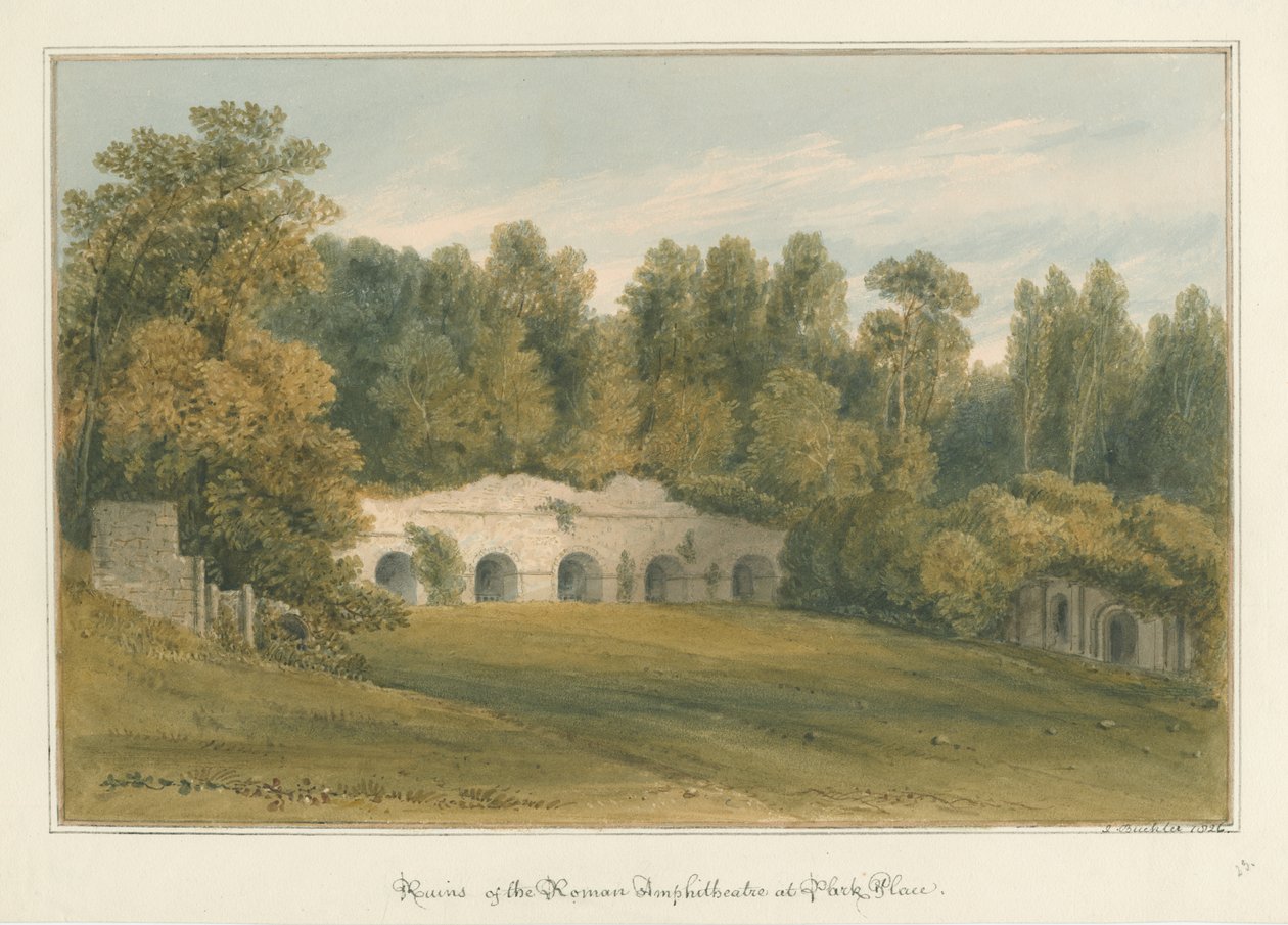 Oxfordshire - Henley upon Thames - roomalainen amfiteatteri Park Placessa, 1826 tekijältä John Buckler