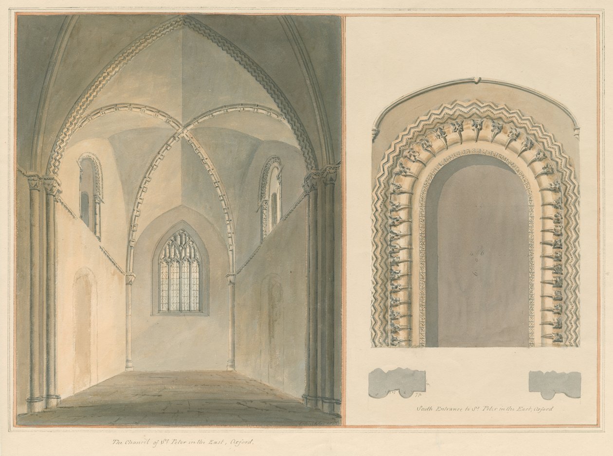 Oxfordshire - Oxford - Pyhän Pietarin kansli ja eteläinen sisäänkäynti itäkirkossa, 1803 tekijältä John Buckler