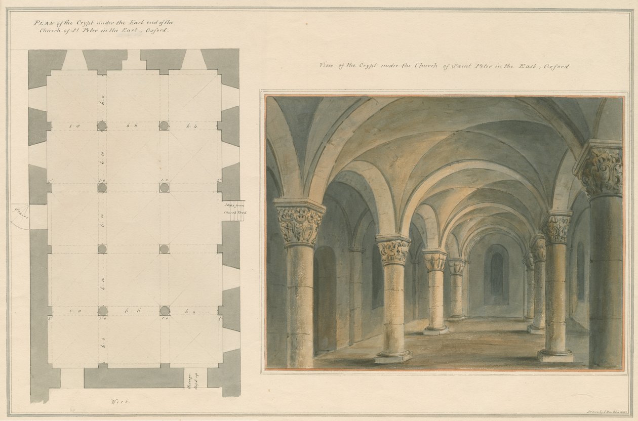 Oxfordshire - Oxford - Pyhän Pietarin krypta itäkirkossa, 1803 tekijältä John Buckler