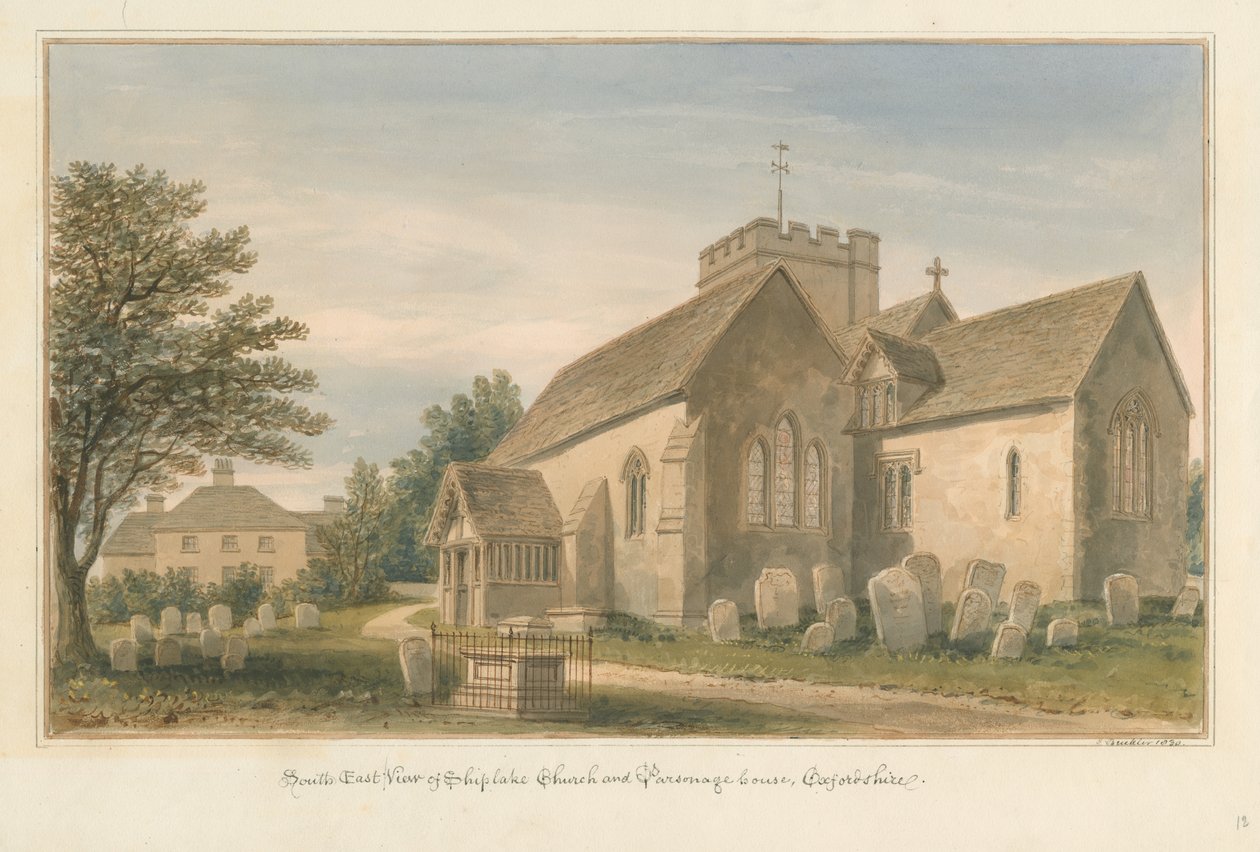 Oxfordshire - Shiplaken kirkko ja parsonage House, 1830 tekijältä John Buckler