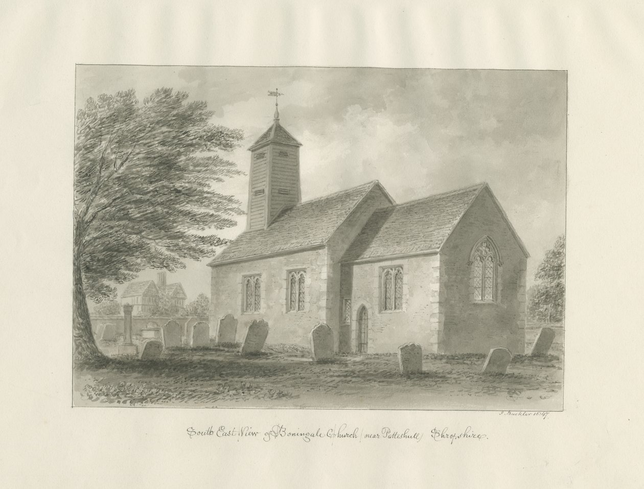 Patshull - Boningale Church: seepiapesupiirros tekijältä John Buckler
