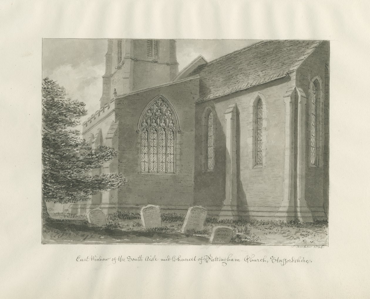Pattinghamin kirkko - East Window: seepiapiirros, 1846 tekijältä John Buckler