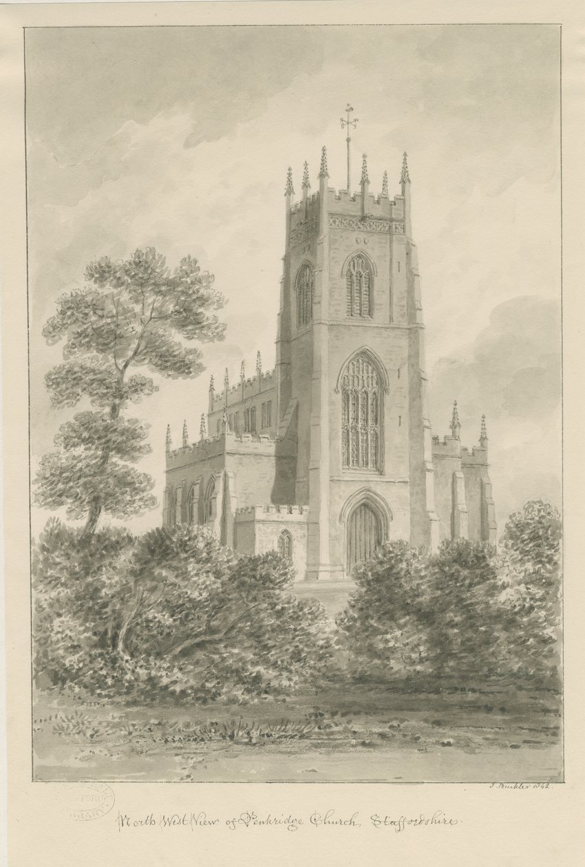 Penkridge Church: seepiapiirros tekijältä John Buckler