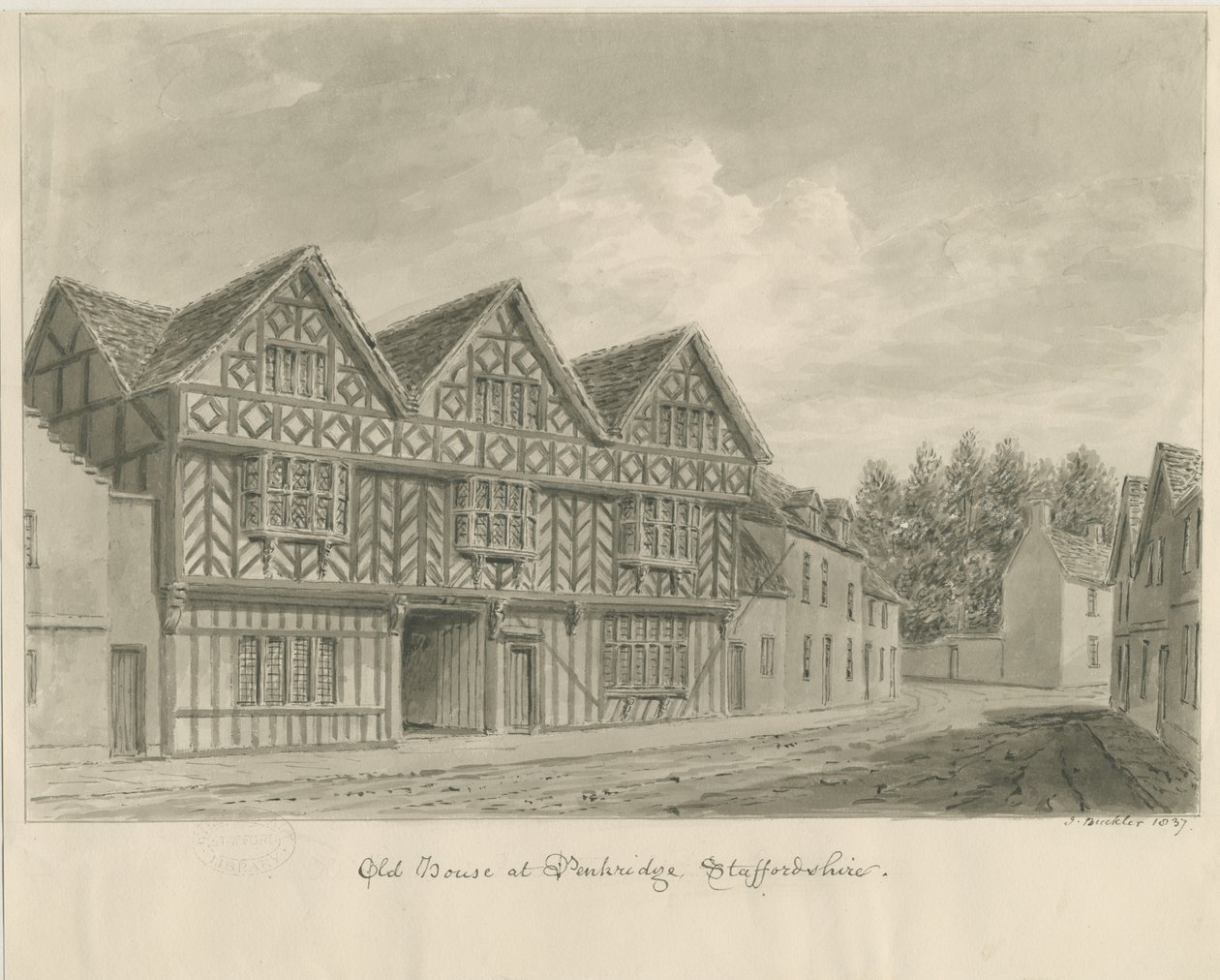 Penkridge Town - Old House: seepiapiirros tekijältä John Buckler