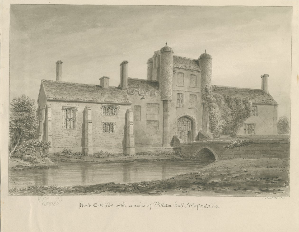 Pillaton Hall: sepia drawing tekijältä John Buckler