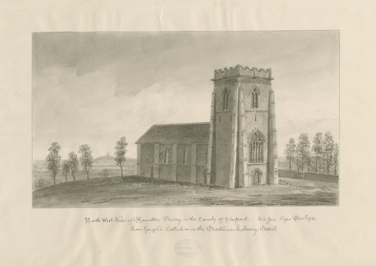 Ranton Abbey [Priory]: seepiapiirros, nd [1770-1851] (piirustus) tekijältä John Buckler
