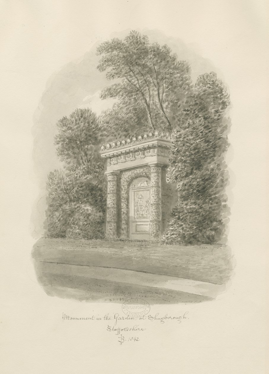 Shugborough - Monumentti: seepiapiirros tekijältä John Buckler