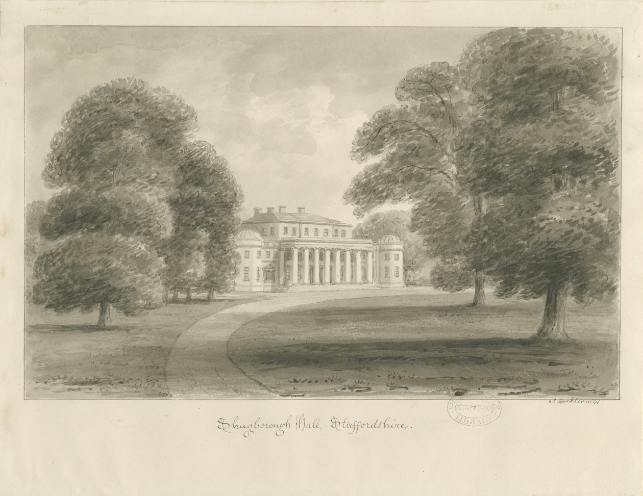 Shugborough Hall: seepiapiirustus tekijältä John Buckler