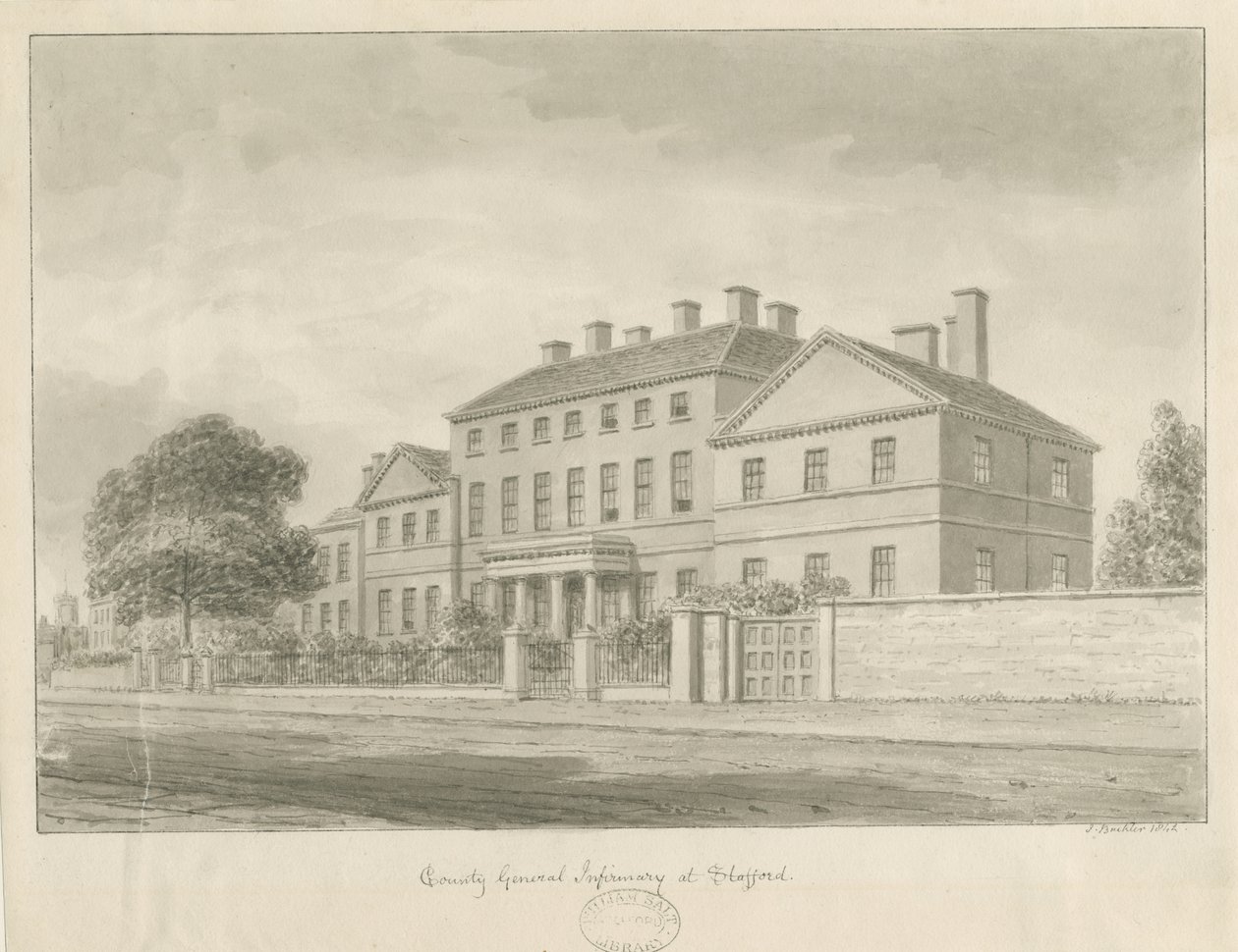 Stafford - County General Infirmary: seepiapiirros tekijältä John Buckler